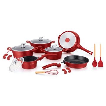 6-teiliges Küchenset mit Marmorbeschichtung - Weinrot