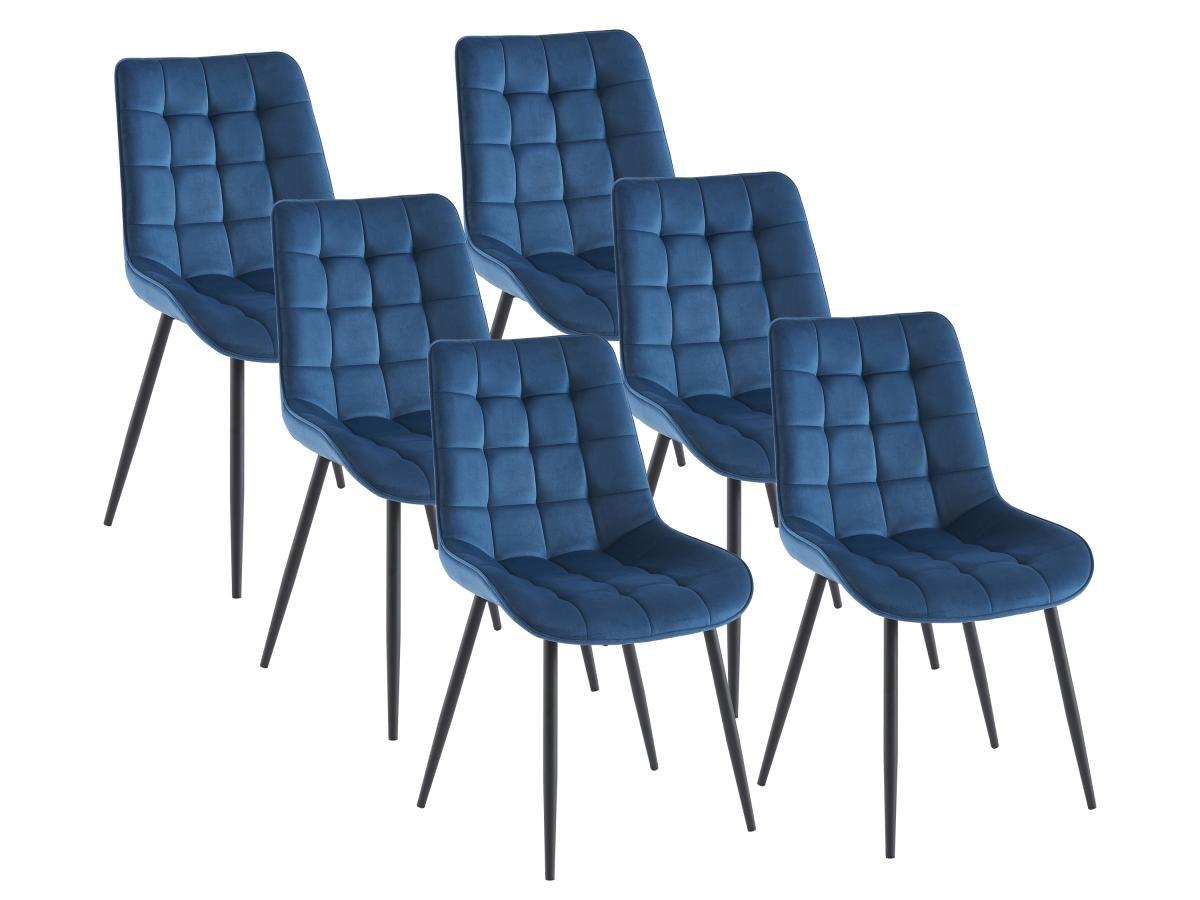 Vente-unique Lot de 6 chaises matelassées - Velours et métal noir - Bleu nuit - OLLUA  