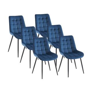 Vente-unique Lot de 6 chaises matelassées - Velours et métal noir - Bleu nuit - OLLUA  