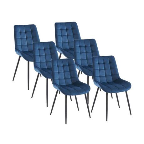 Vente-unique Lot de 6 chaises matelassées - Velours et métal noir - Bleu nuit - OLLUA  