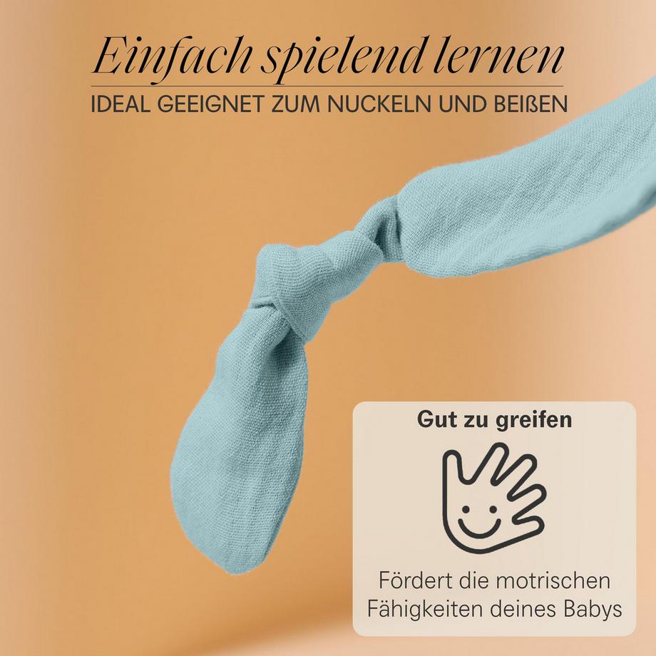 Activity-board  Kuscheltuch Hase - Kuscheltier Baby - GOTS- Bio Musselin Baumwolle - Kuscheltuch Baby 