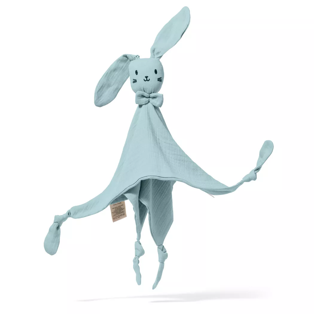 Activity-board - Kuscheltuch Hase - Kuscheltier Baby - GOTS- Bio Musselin Baumwolle - Kuscheltuch Baby, One Size, Blau