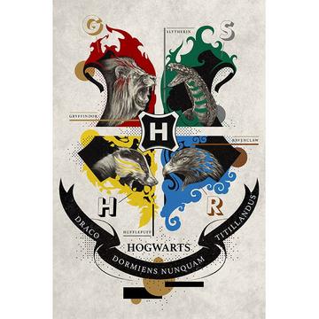 Poster - Gerollt und mit Folie versehen - Harry Potter - H�user Embleme