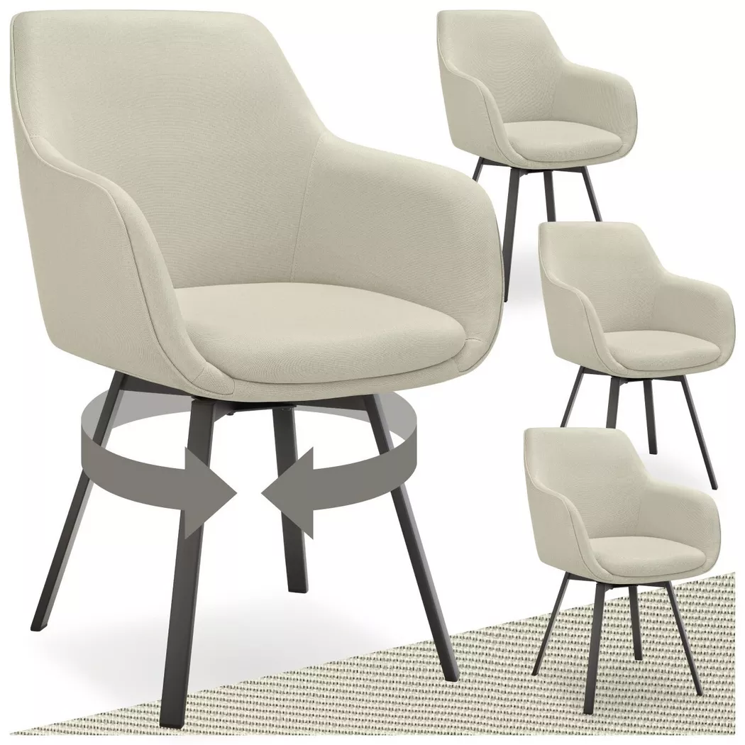 Tectake - Lot 4 Fauteuils pivotants rembourrés avec accoudoirs gris/beige