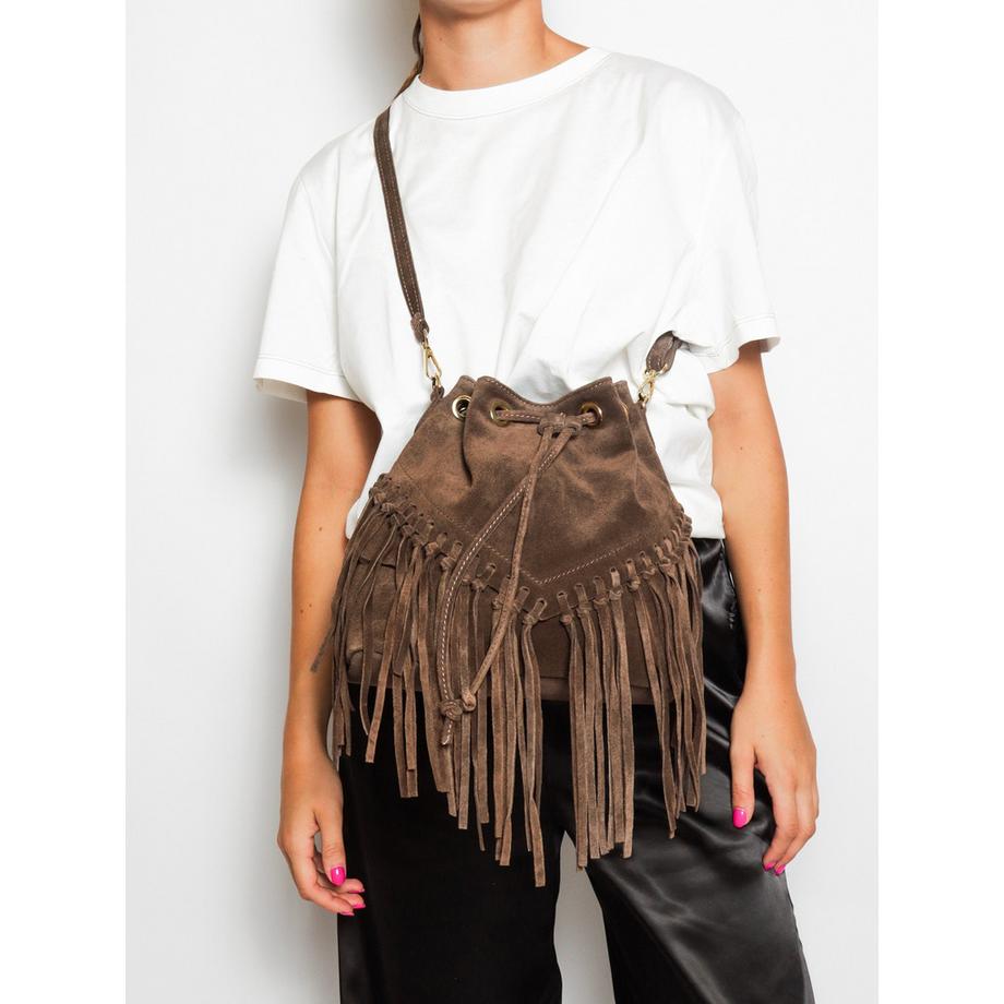 Gave Lux Sac seau Umbria Plus en daim avec franges  