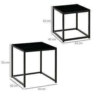 Northio Beistelltisch 2er-Set, Couchtisch-Set, Kaffeetisch mit Glastischplatte, Quadratischer Sofatisch Satztisch, Stahl, Schwarz  