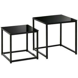 Northio Beistelltisch 2er-Set, Couchtisch-Set, Kaffeetisch mit Glastischplatte, Quadratischer Sofatisch Satztisch, Stahl, Schwarz  