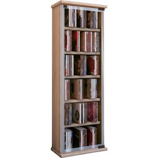 VCM CD Regal Holz | CD Schrank mit ESG-Sicherheitsglastüren für 204 CDs oder 72 DVDs | Maße: H. 92 x B. 31 x T. 18 cm | Elegantes DVD Regal mit Rollen |  
