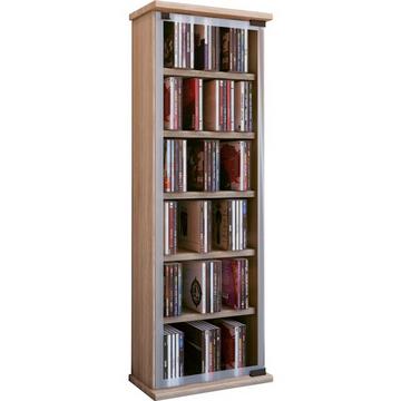 CD Regal Holz | CD Schrank mit ESG-Sicherheitsglastüren für 204 CDs oder 72 DVDs | Maße: H. 92 x B. 31 x T. 18 cm | Elegantes DVD Regal mit Rollen |