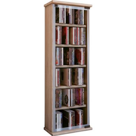 VCM CD Regal Holz | CD Schrank mit ESG-Sicherheitsglastüren für 204 CDs oder 72 DVDs | Maße: H. 92 x B. 31 x T. 18 cm | Elegantes DVD Regal mit Rollen |  
