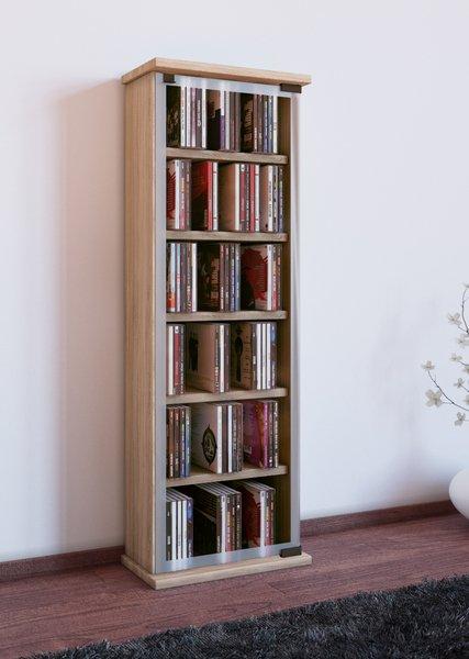 VCM CD Regal Holz | CD Schrank mit ESG-Sicherheitsglastüren für 204 CDs oder 72 DVDs | Maße: H. 92 x B. 31 x T. 18 cm | Elegantes DVD Regal mit Rollen |  