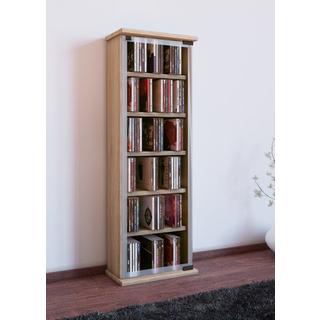 VCM CD Regal Holz | CD Schrank mit ESG-Sicherheitsglastüren für 204 CDs oder 72 DVDs | Maße: H. 92 x B. 31 x T. 18 cm | Elegantes DVD Regal mit Rollen |  