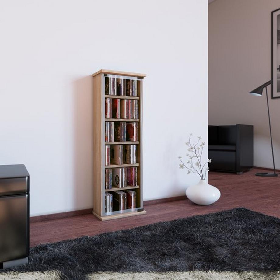 VCM Bois CD DVD Stand Étagère Rangement Étagère sur pied Support Classic Porte en verre  