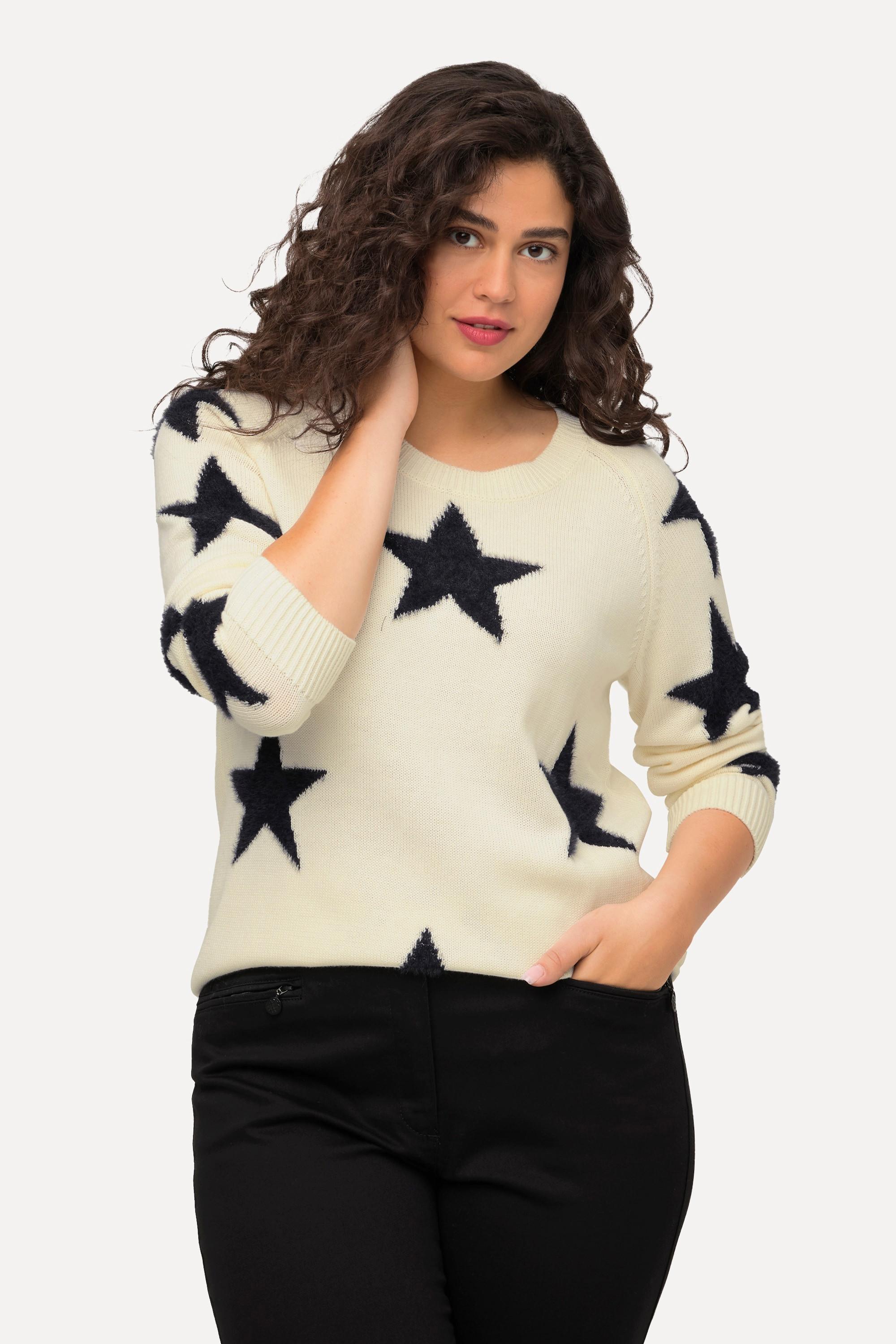 Ulla Popken  Pullover, flauschige Sterne, Rundhals, Langarm 