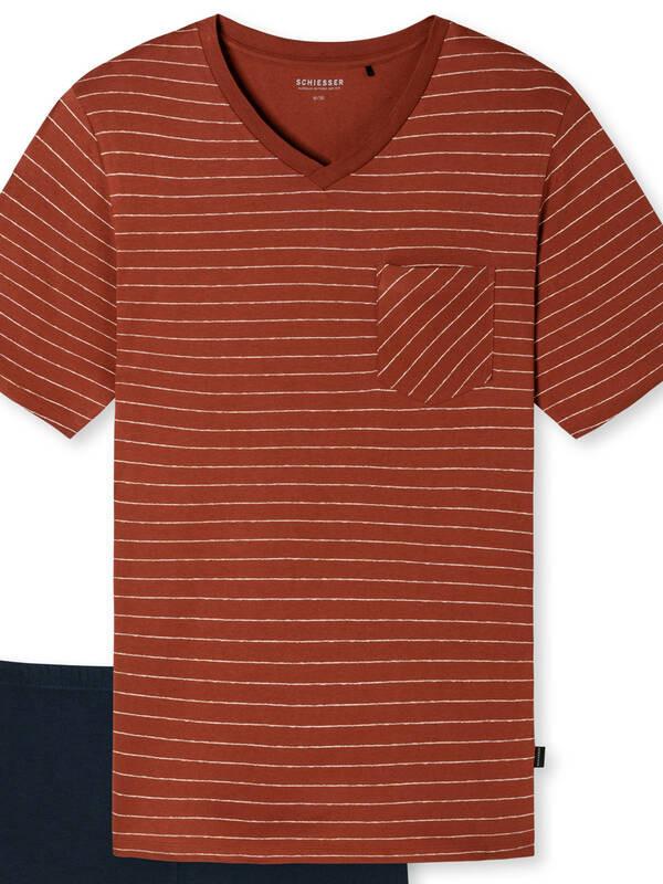 Schiesser Fashion Gestreifter V-Ausschnitt Pyjama  