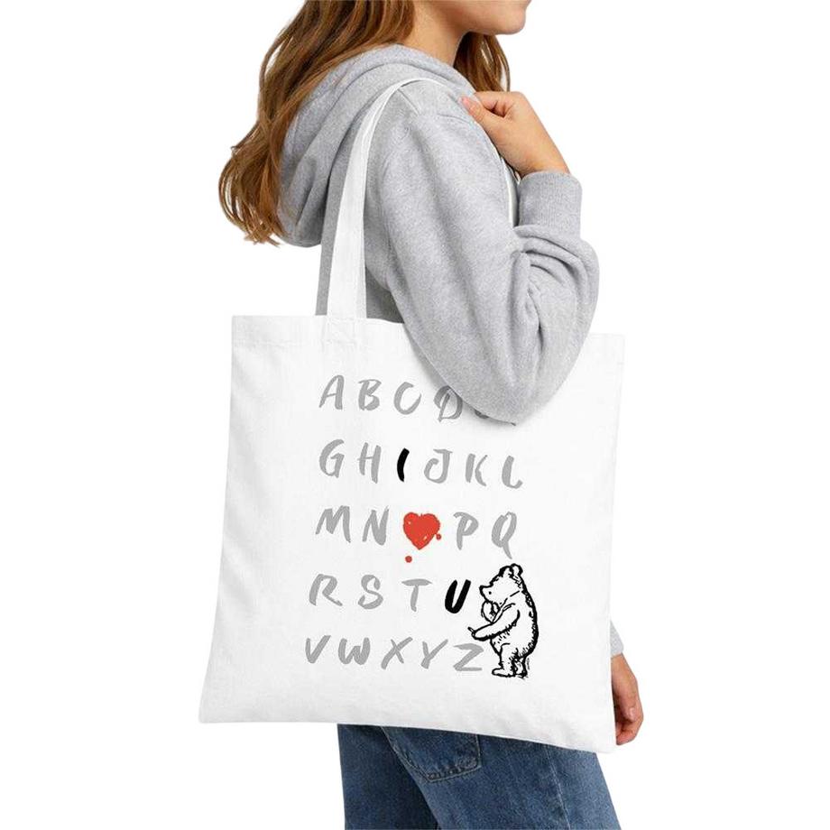 Winnie the Pooh Tote Bag Classique Réutilisable avec Motif Alphabet  