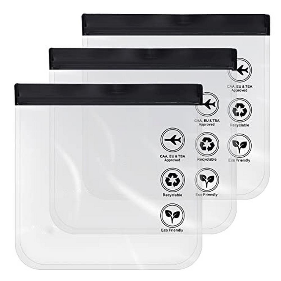 Klarer Eva-Kulturbeutel, 3 Schwarz, wiederverwertbar