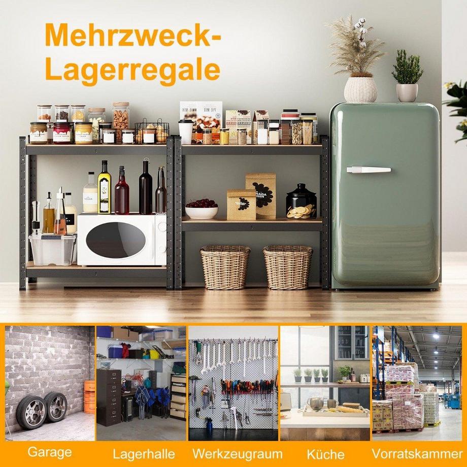 Northix 4 Ebenen Lagerregal mit Metallrahmen Schwerlastregal bis 720kg belastbar Metallregal Schwarz  
