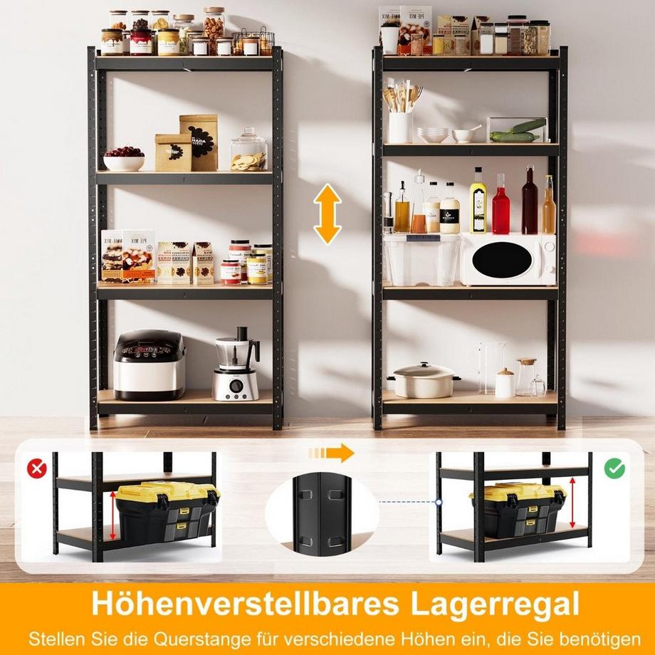 Northix 4 Ebenen Lagerregal mit Metallrahmen Schwerlastregal bis 720kg belastbar Metallregal Schwarz  