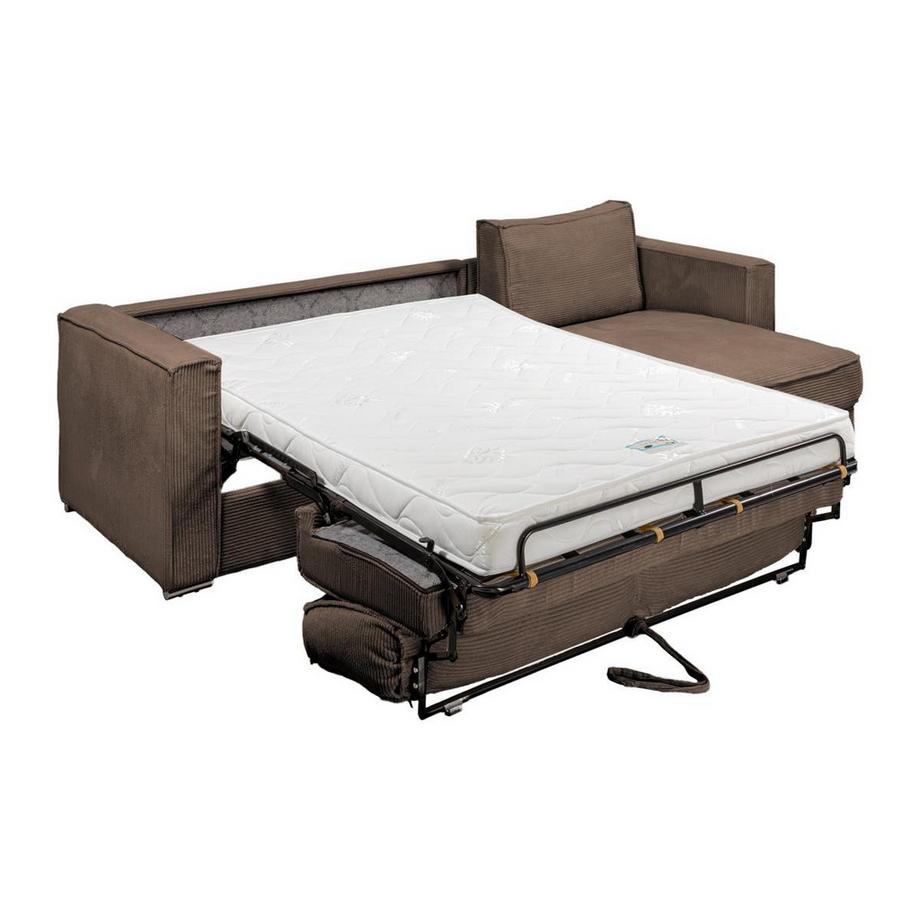Vente-unique Canapé d'angle convertible express et réversible en velours côtelé marron - Couchage 140 cm - Matelas 14 cm LORETO  