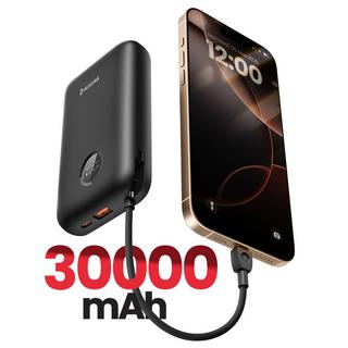 SWISSTEN  Batterie Externe 30000mAh Câbles USB-C et Lightning intégrés Écran LED 