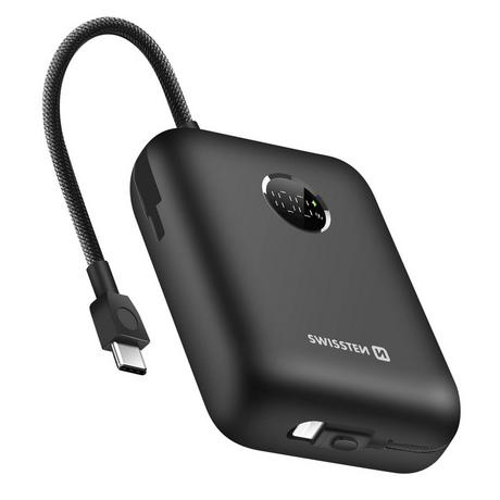 SWISSTEN  Batterie Externe 30000mAh Câbles USB-C et Lightning intégrés Écran LED 