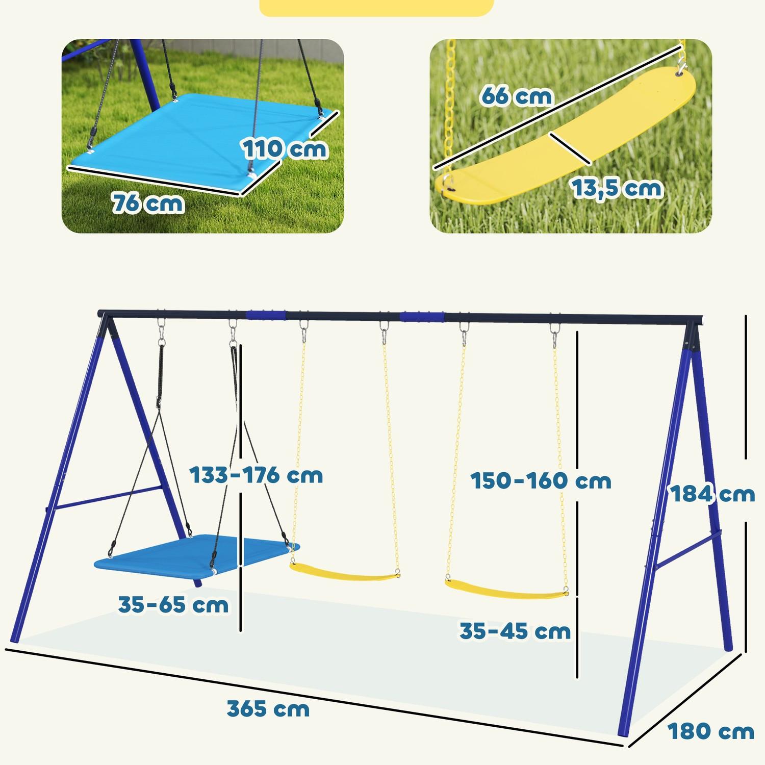 Northio Balançoire extérieure pour enfants avec balançoire à plate-forme, balançoire à ceinture, cadre de balançoire en acier, balançoire de jardin pour enfants  