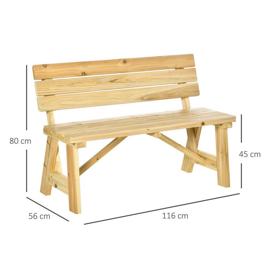Northio Gartenbank 2-Sitzer Parkbank Aus Holz Sitzbank Bis 220 Kg Bank Terrassenbank Mit Rückenlehnen Gartenmöbel Massivholz 116 X 56 X 80 Cm  