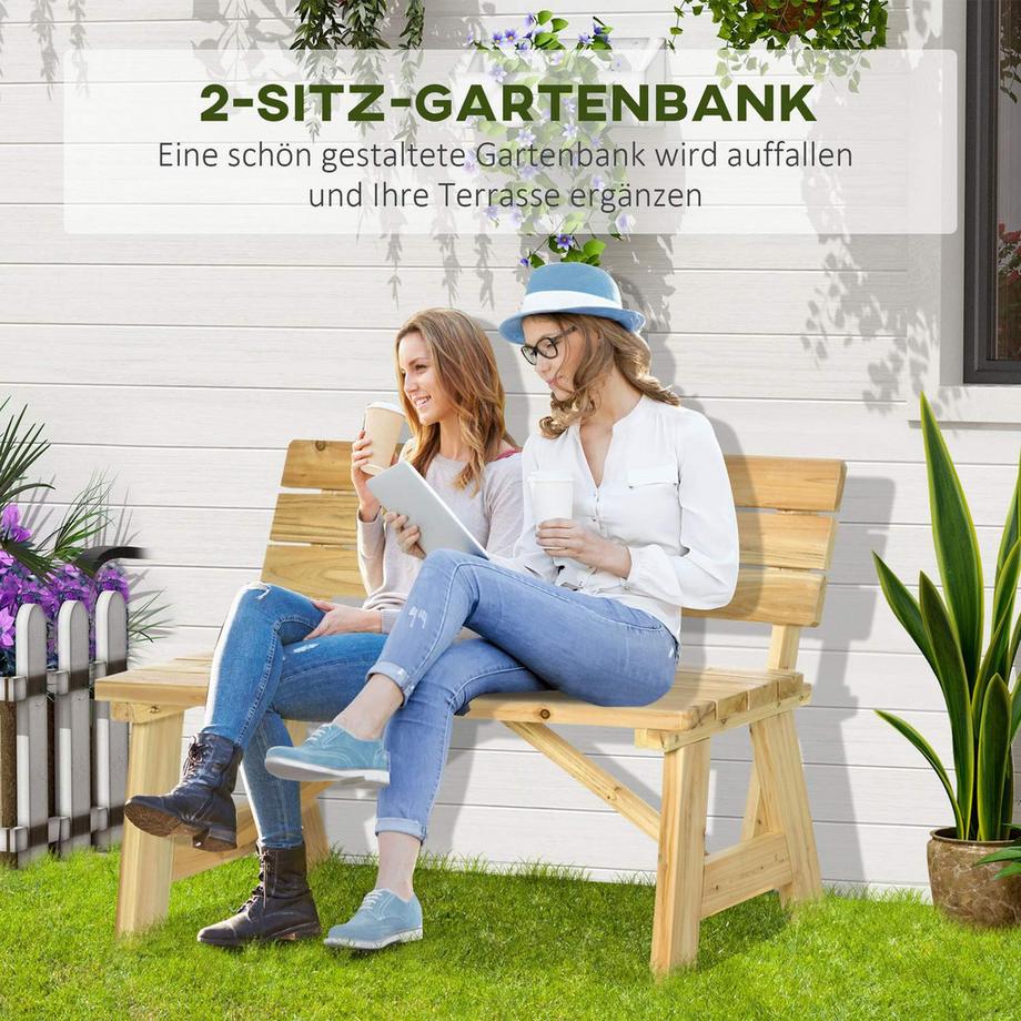 Northio Gartenbank 2-Sitzer Parkbank Aus Holz Sitzbank Bis 220 Kg Bank Terrassenbank Mit Rückenlehnen Gartenmöbel Massivholz 116 X 56 X 80 Cm  