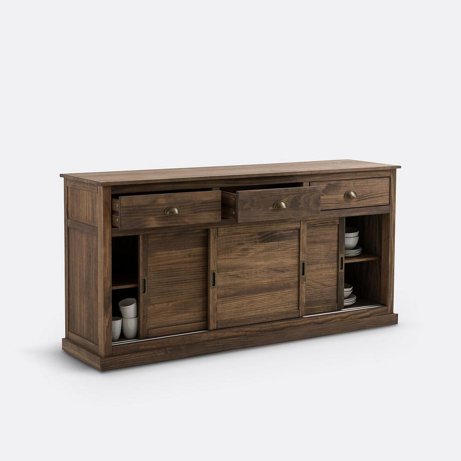La Redoute Intérieurs  Buffet 3 portes 3 tiroirs pin massif MDF Lunja 