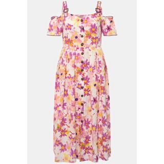 Ulla Popken  Robe en lin mélangé. Tenue traditionnelle bavaroise. Manches courtes et décolleté en forme de cœur. Imprimé floral. 