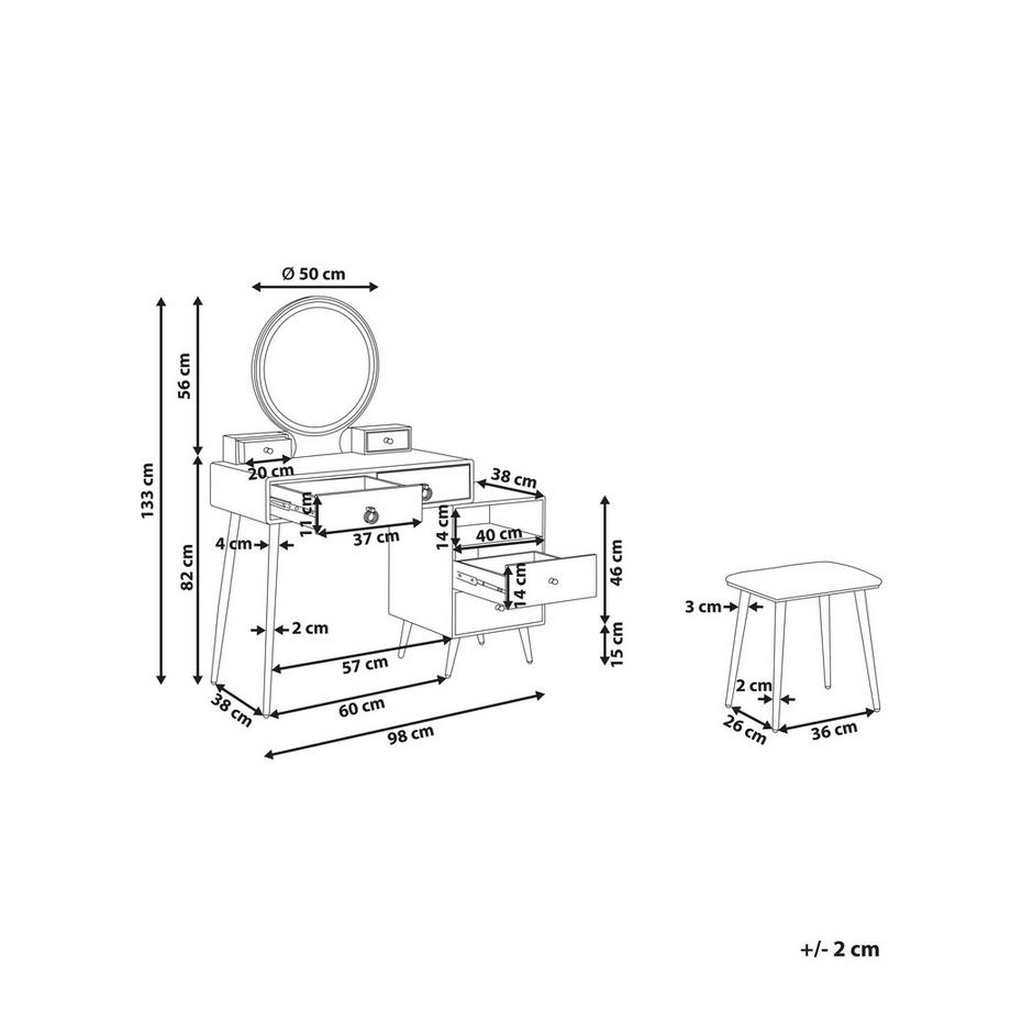 Beliani  Schminktisch mit Spiegel und Hocker aus MDF-Platte Glamourös YVES 