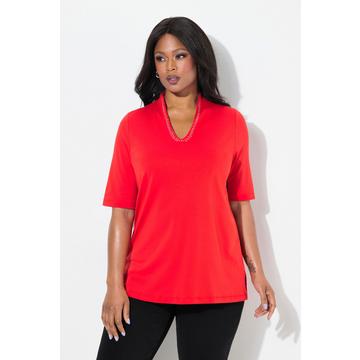 T-shirt dal taglio svasato in cotone Pima con scollo montante e mezze maniche