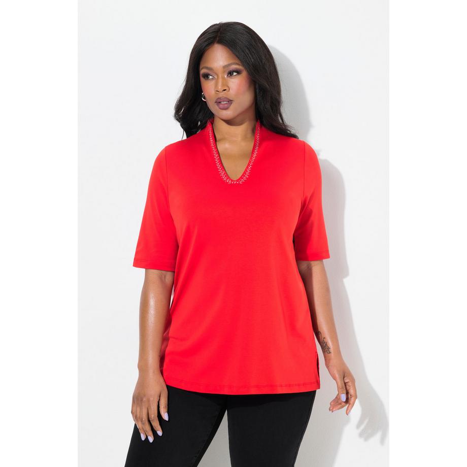 Ulla Popken T-Shirt Linea A Collo Alto Mezza Manica  