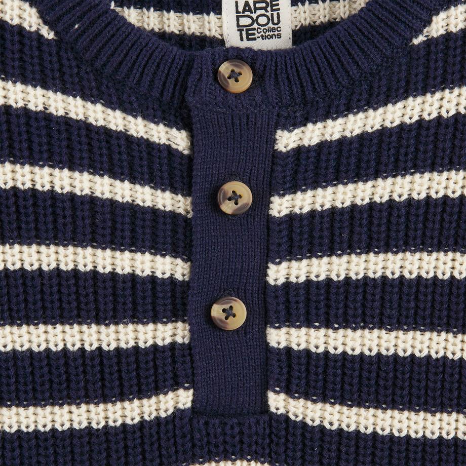 La Redoute Collections  Gestreifter Grobstrickpullover mit geknöpftem Troyerkragen 
