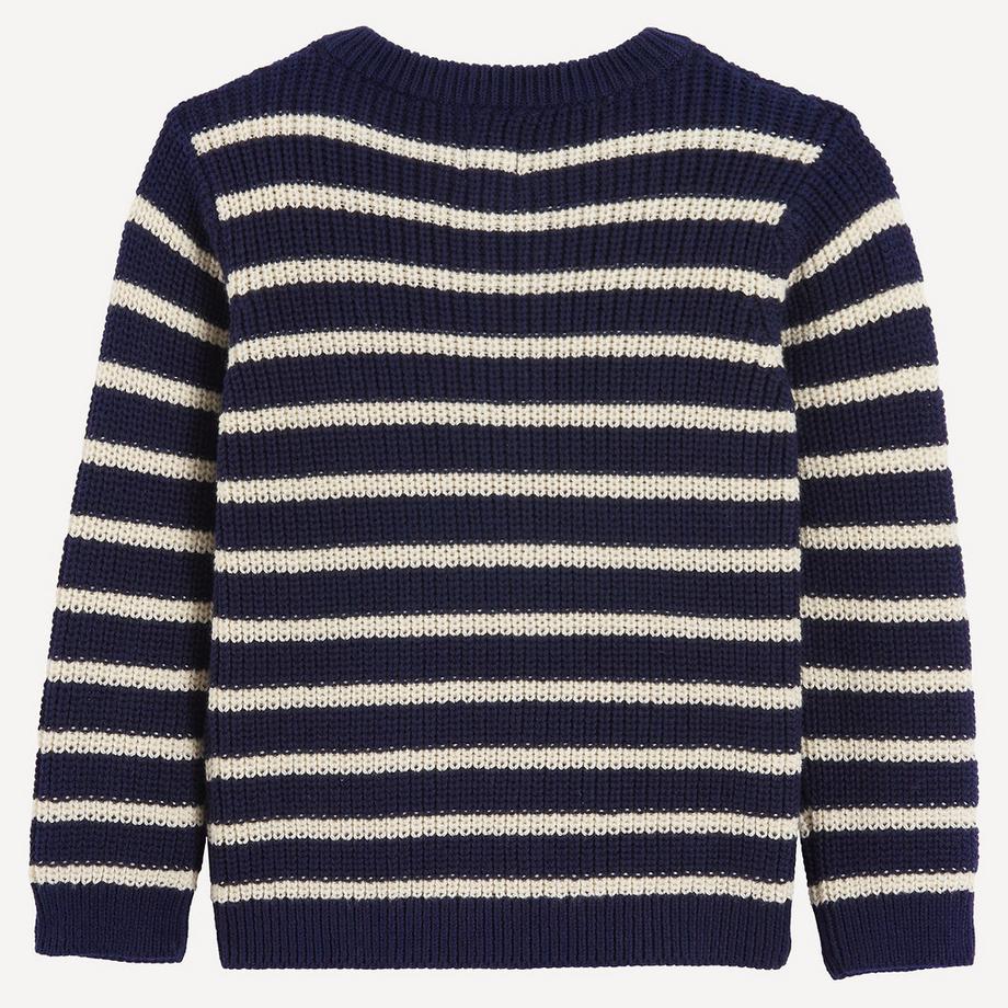 La Redoute Collections  Gestreifter Grobstrickpullover mit geknöpftem Troyerkragen 