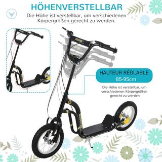 Northio  Scooter Per Bambini A Partire Da 5 Anni Scooter Scooter Per Bambini Scooter Da Città Pneumatici 12 Pollici Gomma Alluminio Nero 120X58X85-95 Cm 