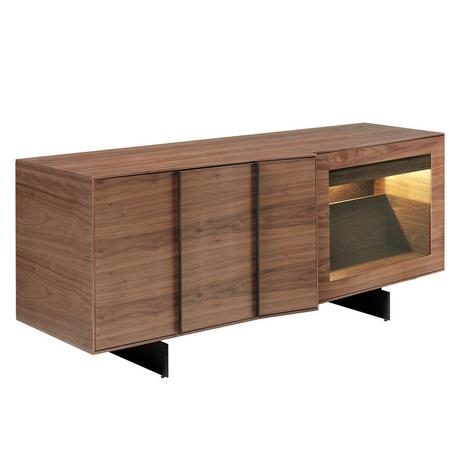 ANGEL CERDA Credenza in noce e acciaio nero con illuminazione interna  