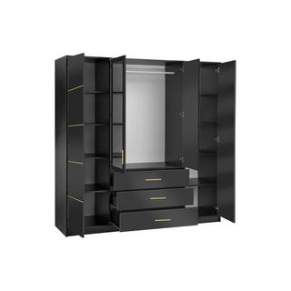 Vente-unique  Armoire 4 portes et 3 tiroirs - Avec miroirs - L196 - Noir et doré - MONLIO 