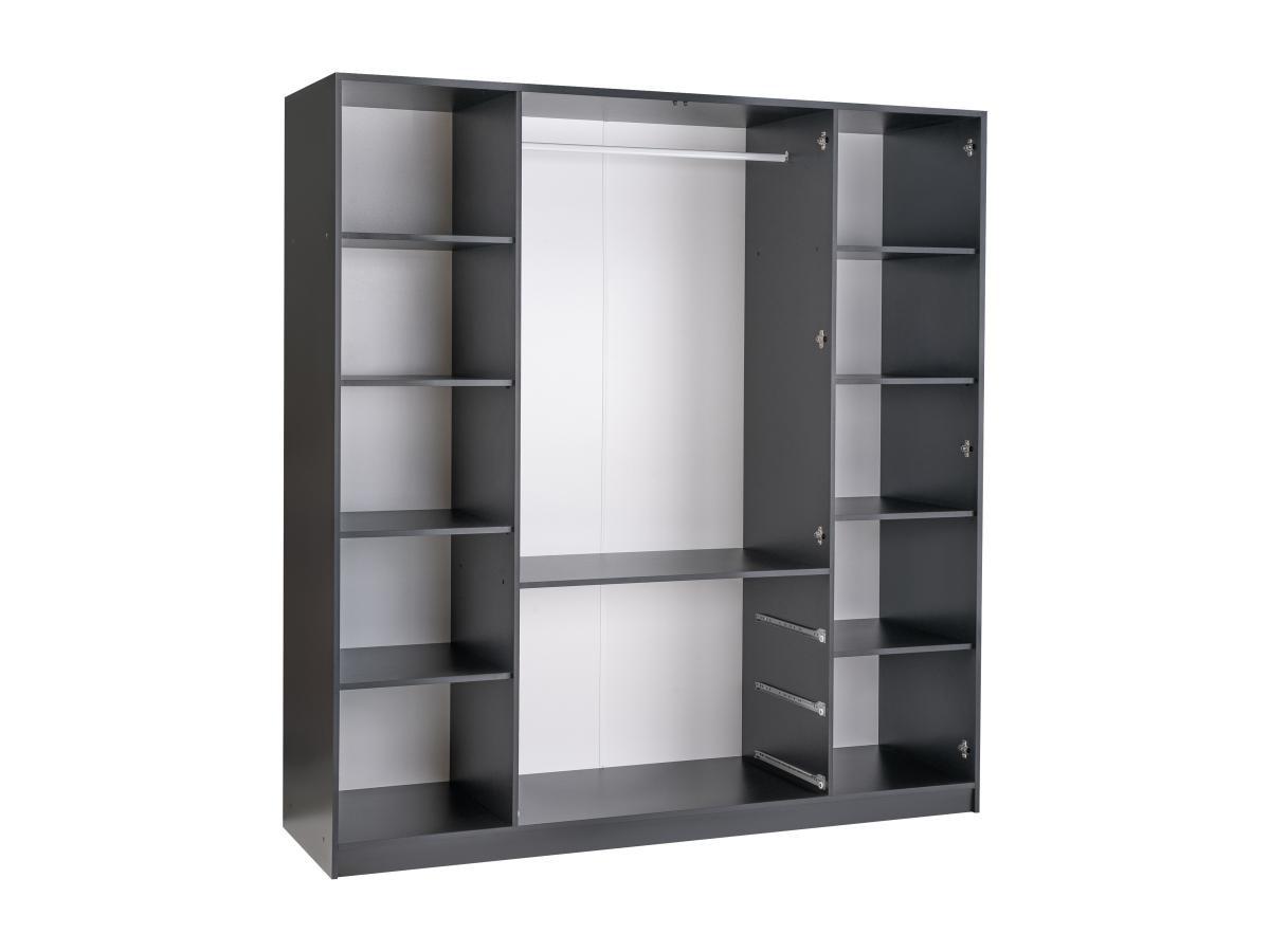 Vente-unique  Armoire 4 portes et 3 tiroirs - Avec miroirs - L196 - Noir et doré - MONLIO 