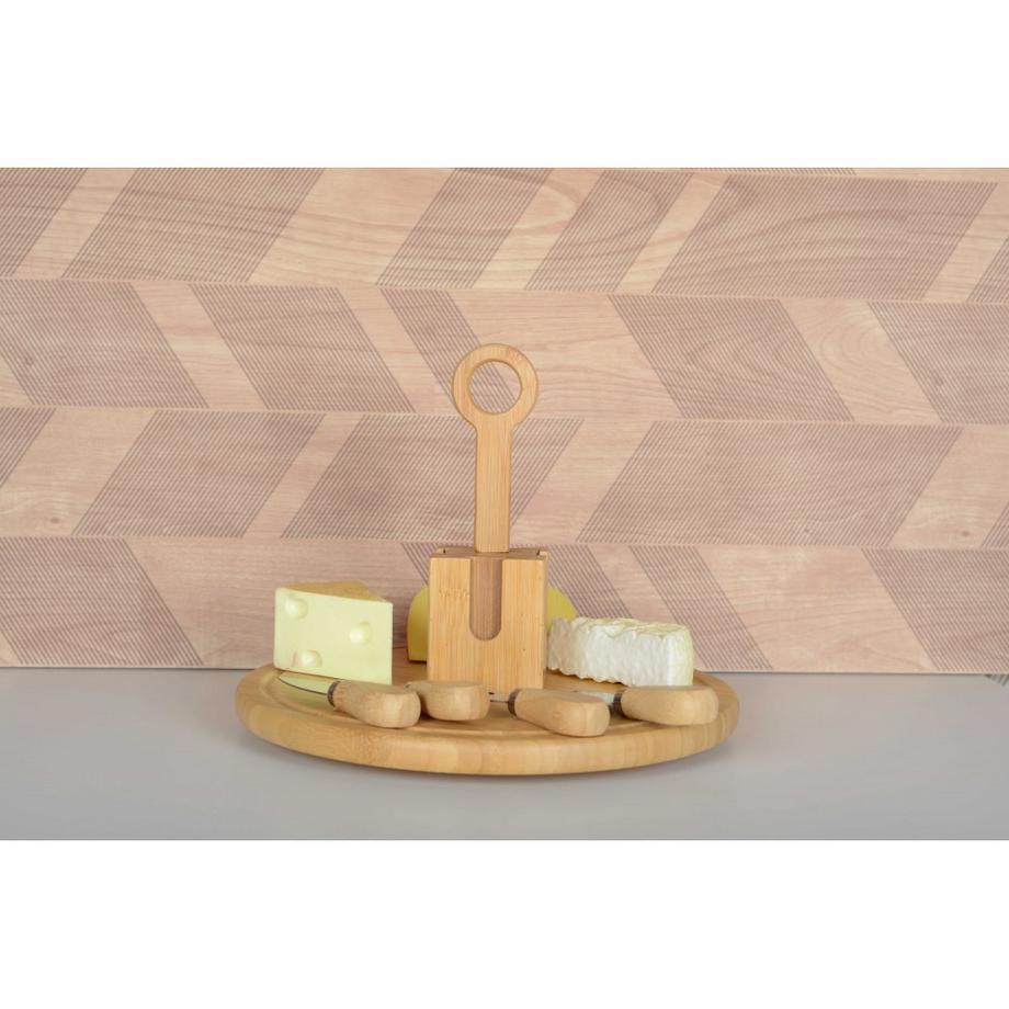 Aulica  Plateau à fromage en bois tournant avec 4 ustensiles fromage 