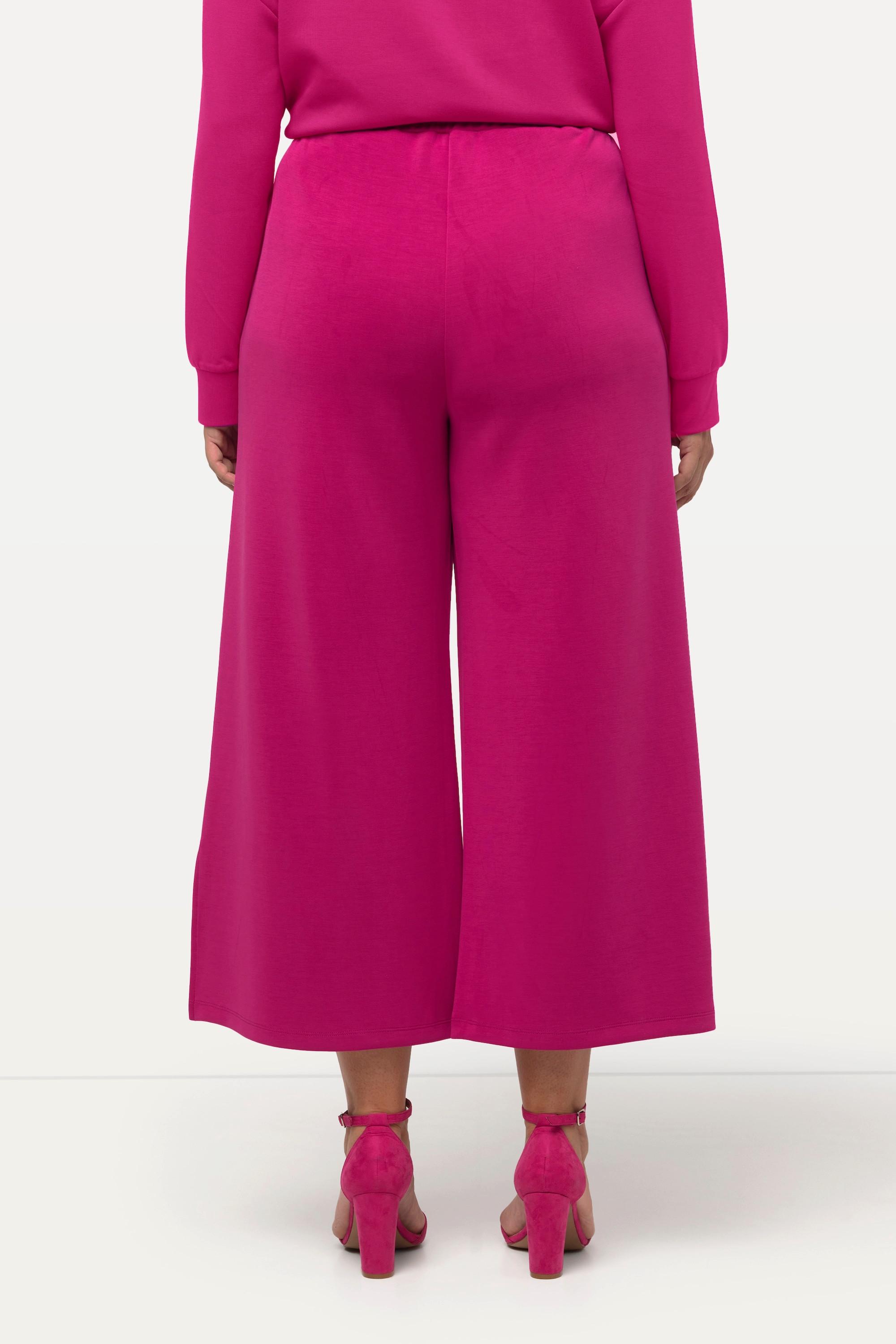 Ulla Popken  Pantalon en molleton de modal mélangé, jambe large et taille élastique 