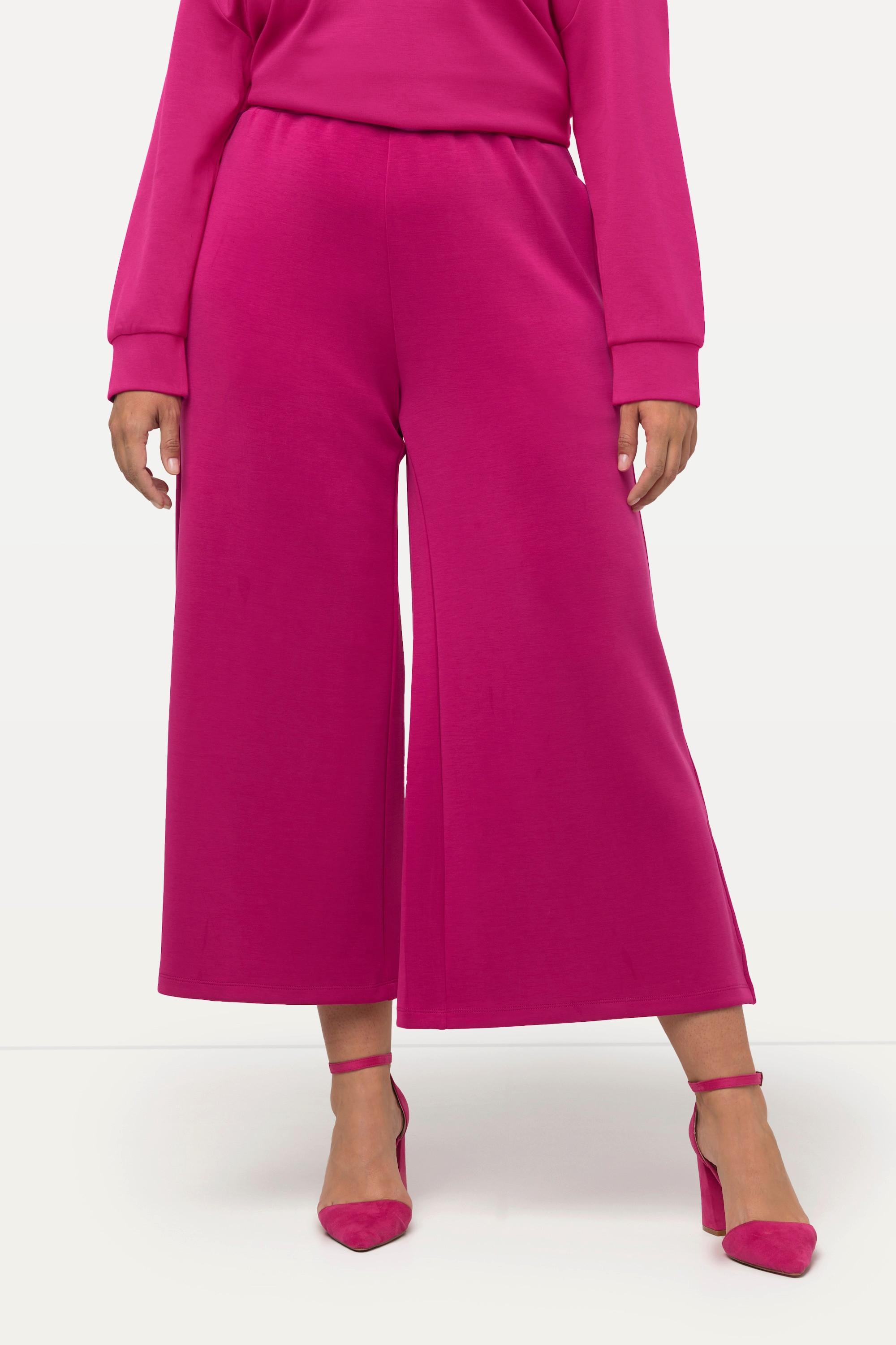 Ulla Popken  Pantalon en molleton de modal mélangé, jambe large et taille élastique 