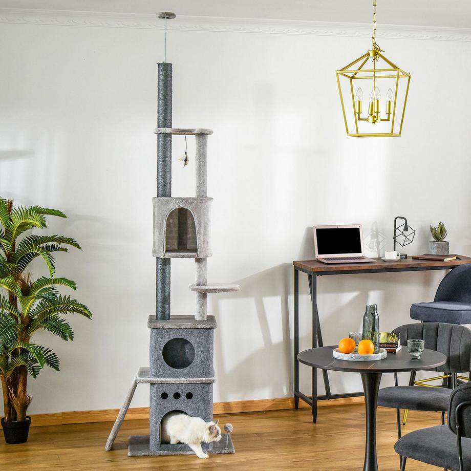Northio  Arbre À Chat À Chat Avec Jouets Pour Chat En Peluche De Sisal Gris Clair Hauteur Réglable 60 X 40 X 225-255 Cm 