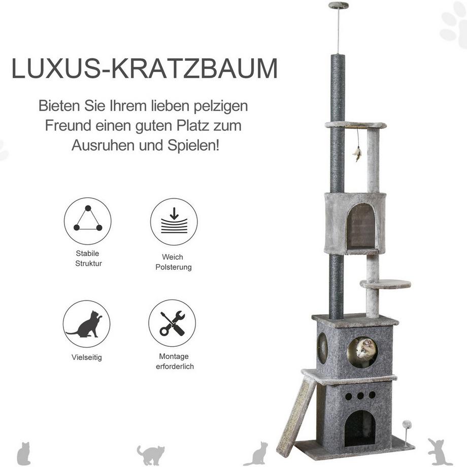 Northio  Arbre À Chat À Chat Avec Jouets Pour Chat En Peluche De Sisal Gris Clair Hauteur Réglable 60 X 40 X 225-255 Cm 