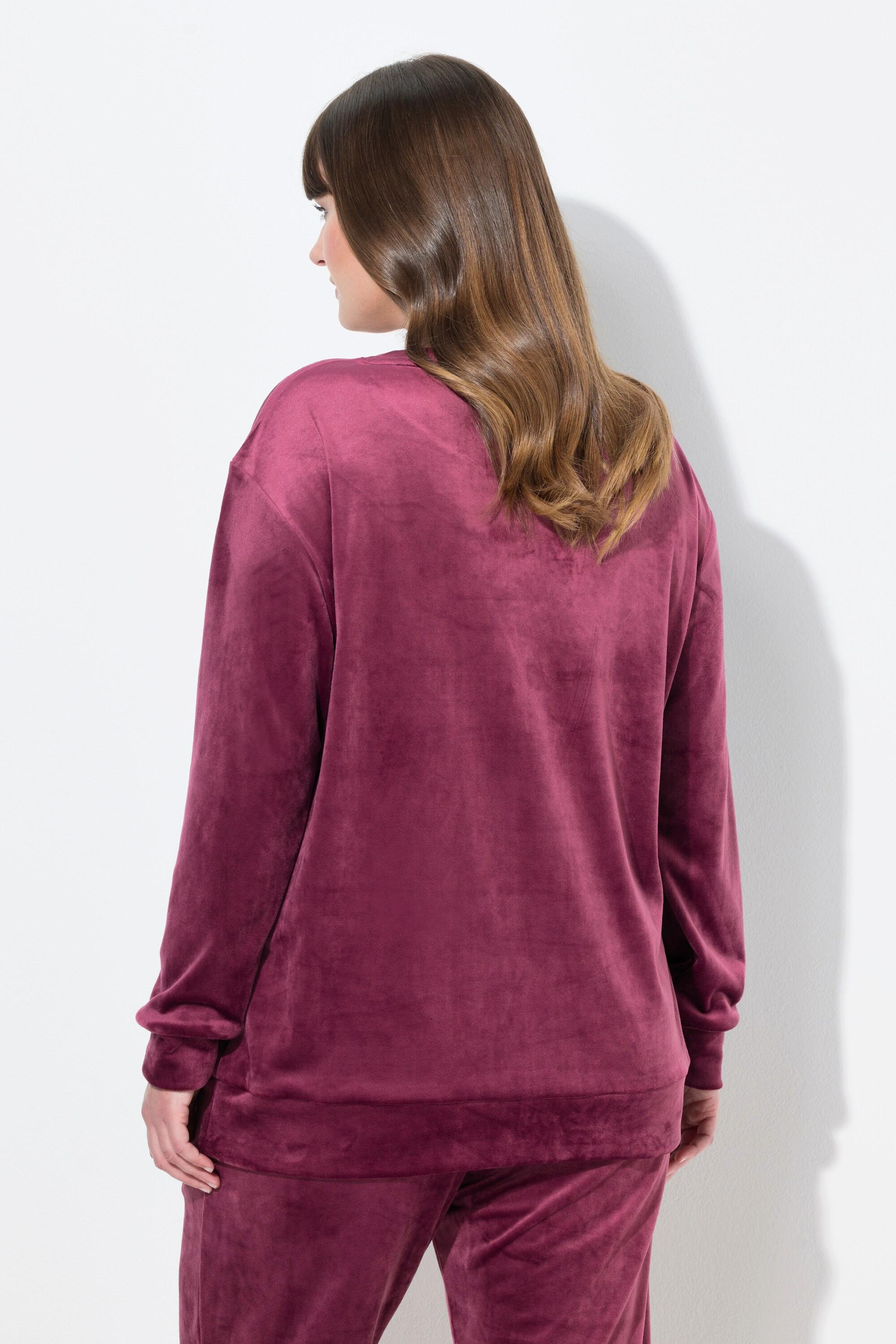 Ulla Popken Pull Homewear Velours Ras Broderie Col Rond Manches Longues  