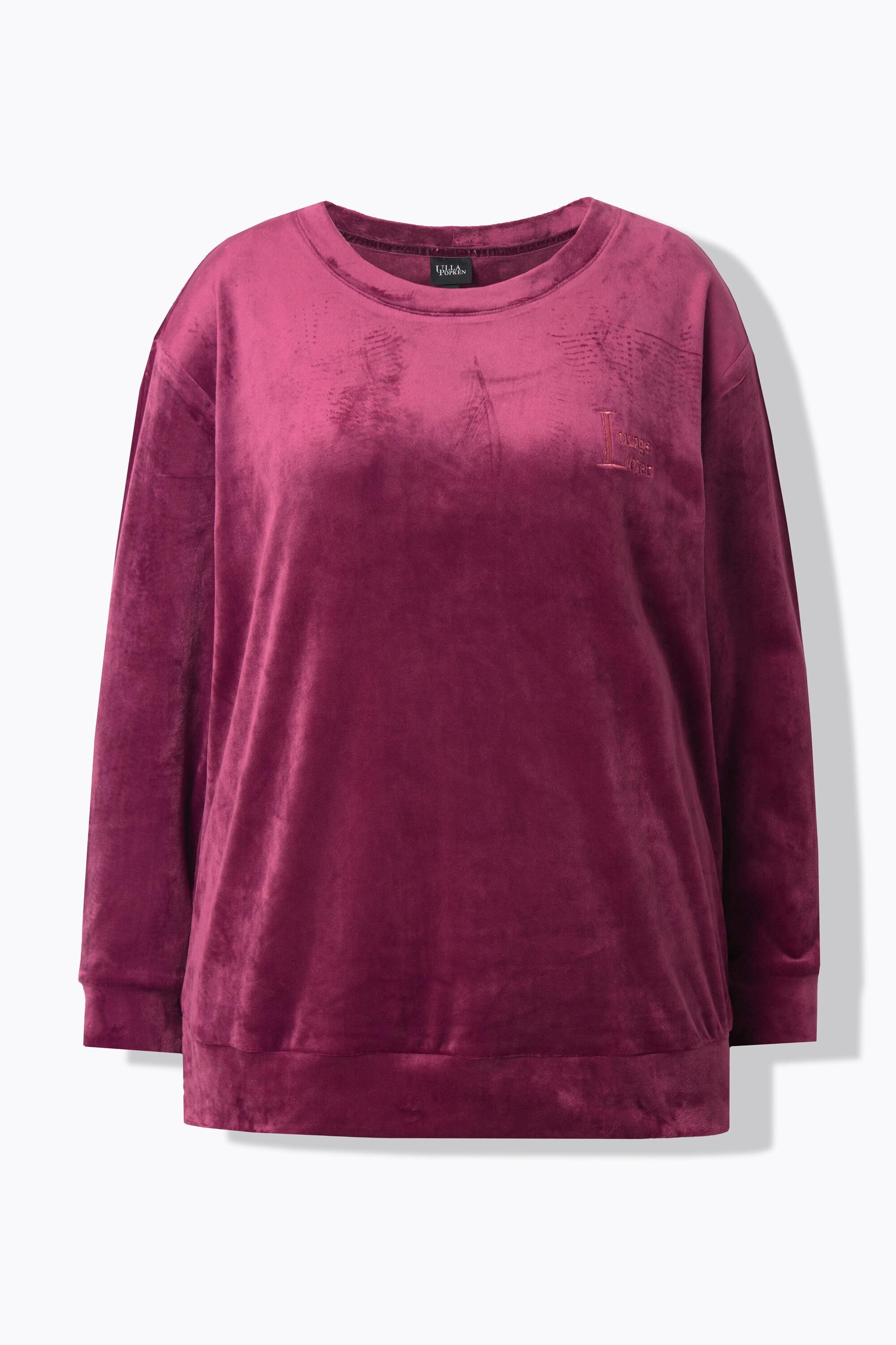 Ulla Popken Pull Homewear Velours Ras Broderie Col Rond Manches Longues  