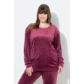 Ulla Popken Pull Homewear Velours Ras Broderie Col Rond Manches Longues  