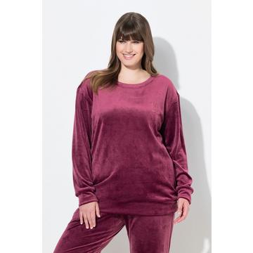 Pullover da casa in nicki con ricami, scollo a girocollo e maniche lunghe