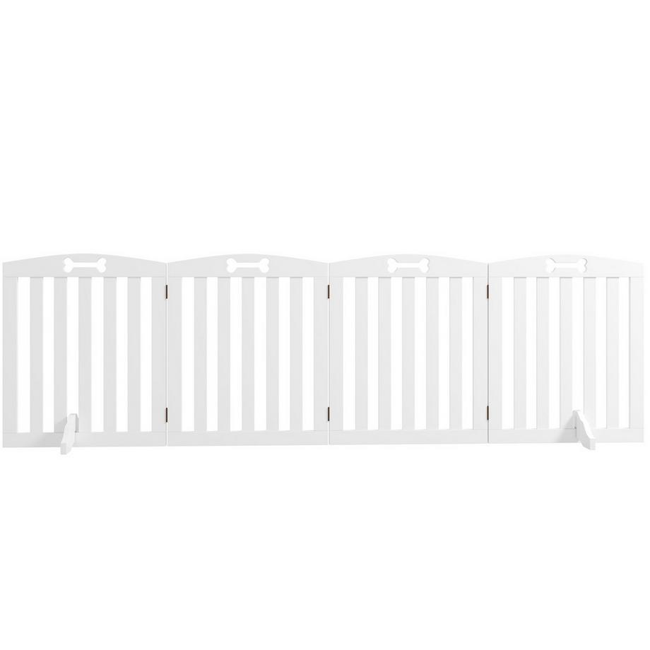 Northio  Absperrgitter Hund 4-teilig, 207,5 x 61 cm Faltbar Türschutzgitter mit 2 Stützfüßen, Freistehend Hundegitter, Treppengitter für mittelgroße Hunde, für Flur, Treppe, Weiß 